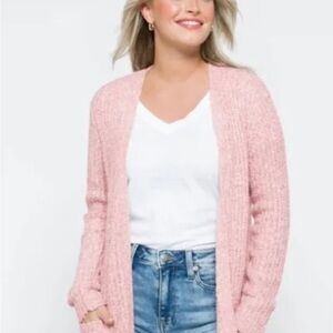 BB Dakota Blush Open-Front Knit Cardigan with buttons large